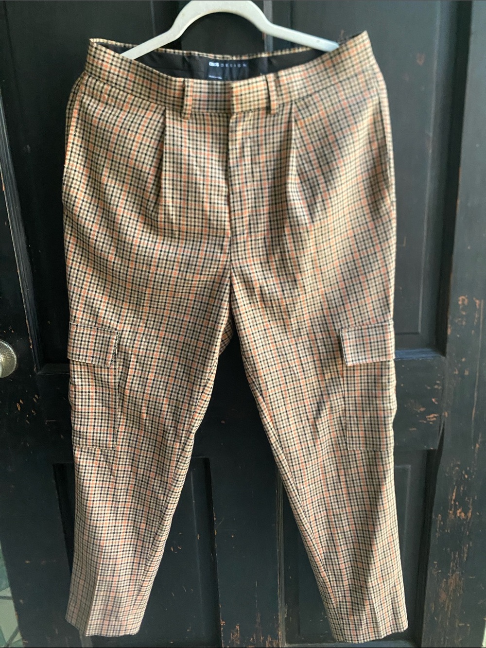 ASOS made in India Plaid Cropped Cargo Trousers in Tan and Brown